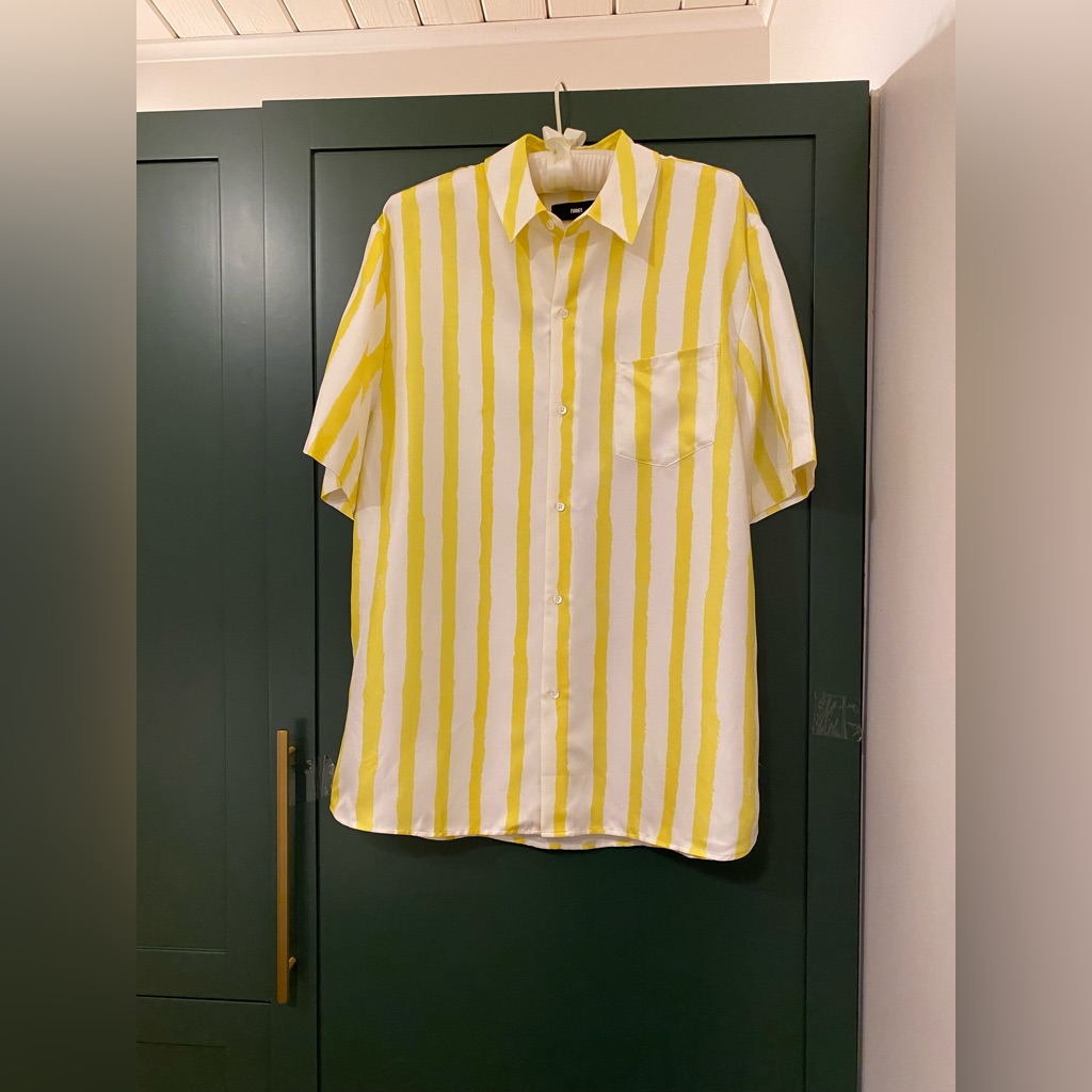Finney Boyfriend Silk Shirt Yellow Watercolour Stripe